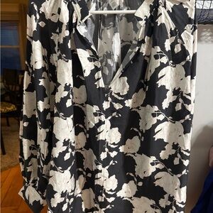 H&M Black and Cream Floral Blouse